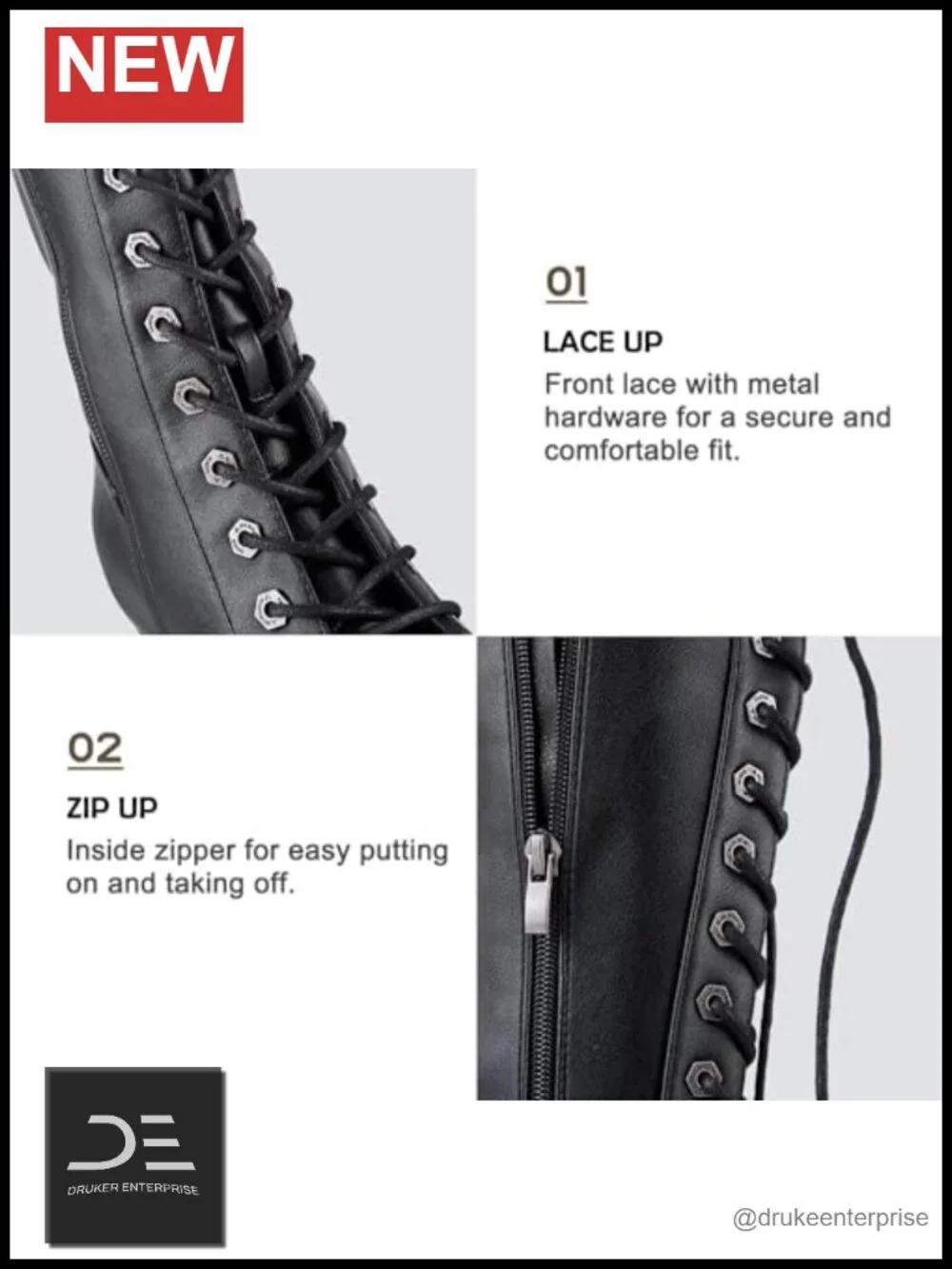 Faux Leather Over the Knee Lace Up Boots with Chunky Heel and Buckle